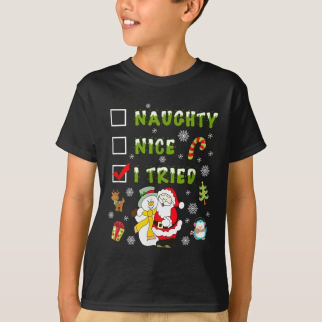 Camiseta Nice Naughty I Tried Merry Christmas Shirt_1  (Frente)