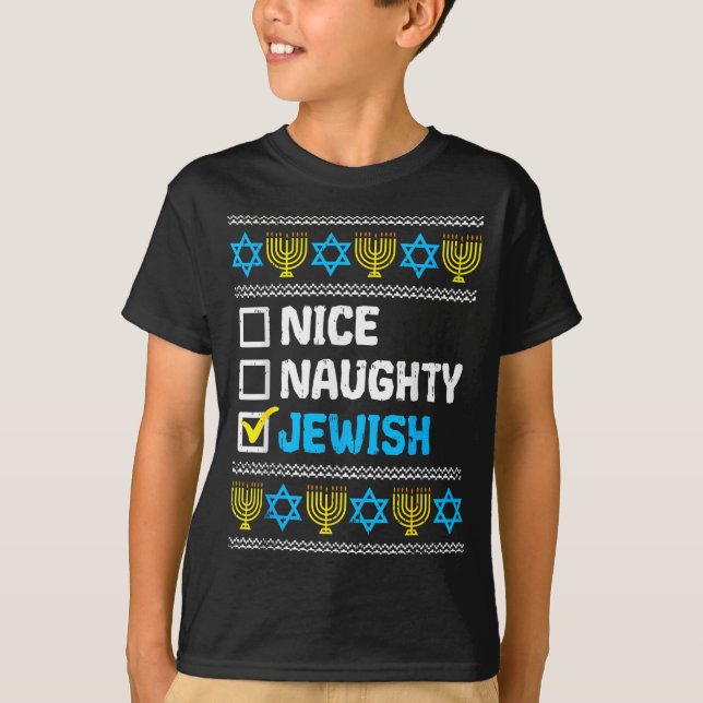 Camiseta Nice Naughty Jewish Ugly Hanukkah Sweater Chanukah (Frente)