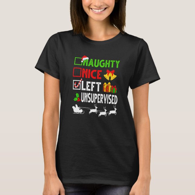 Camiseta Nice Naughty Left Unsupervised Christmas List Sant (Frente)
