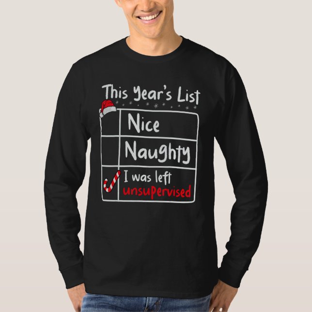 Camiseta Nice Naughty Left Unsupervised Christmas List Sant (Frente)