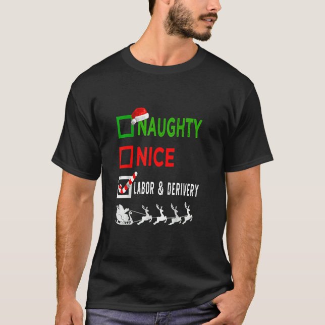 Camiseta Nice Naughty Nurse  Labor & Derivery Nurse Santa H (Frente)