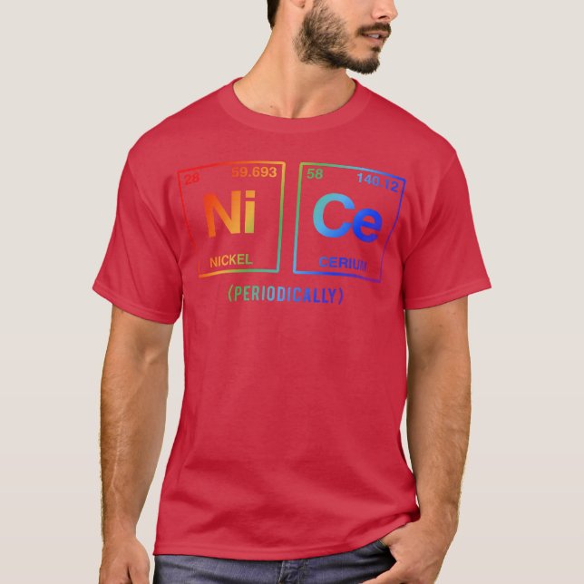Camiseta NICE nos elementos do sistema periódico arco-íris  (Frente)