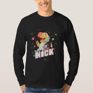 Camiseta NICK - Nome do Menino Bonito com Dinossauro Giro