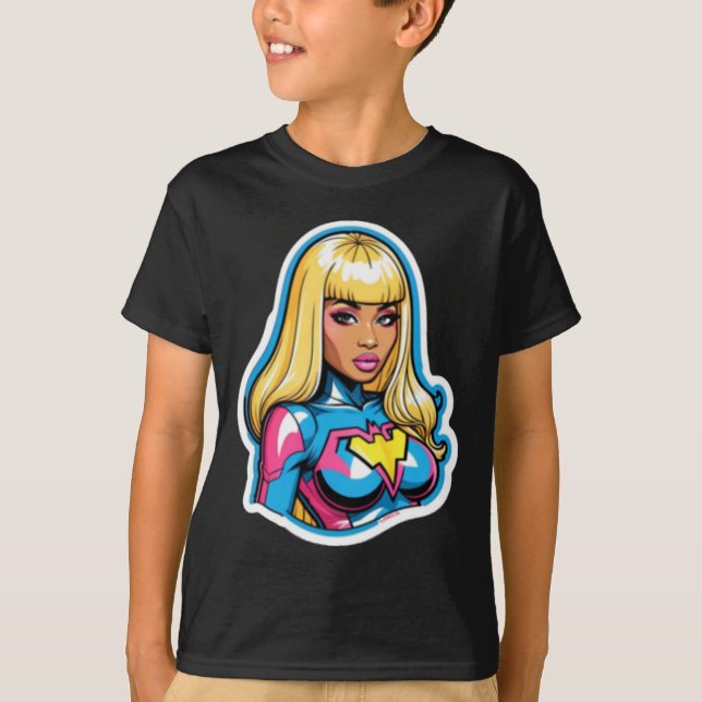 Camiseta Nicki Minaj Superherói Sticker (Frente)