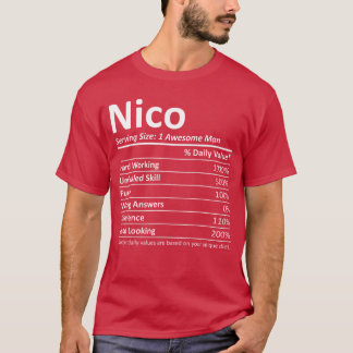 Camiseta NICO Nutrição Piada de Aniversário Nome Personaliz