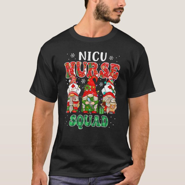 Camiseta NICU Enfermeira Gnomos de Natal Esquadrão Nu Neona (Frente)