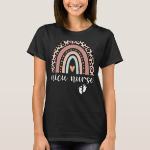 Camiseta Nicu Enfermeira Icu Neonatal Leopard Boho Rainbow