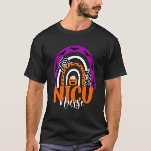 Camiseta Nicu Enfermeira Neonatal Icu Pumpkin Rainbow Hallo