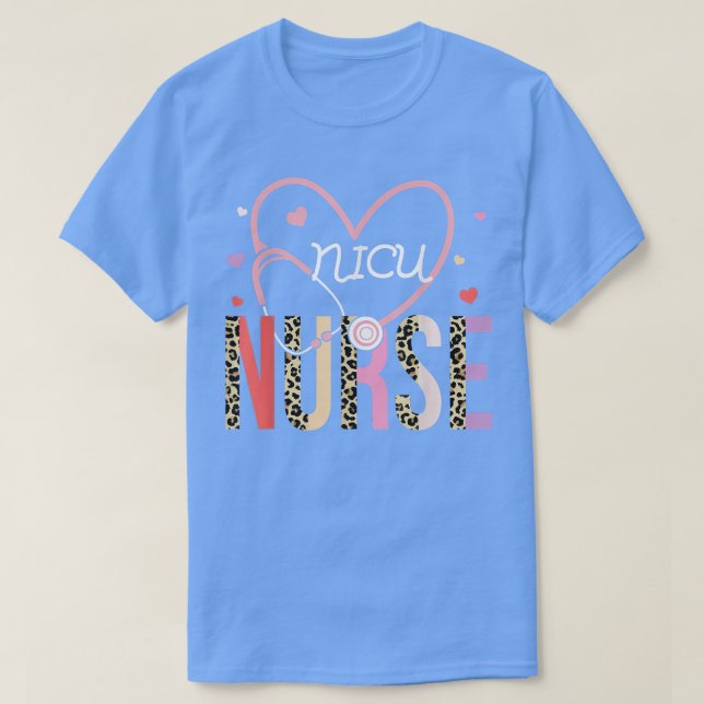 Camiseta NICU Namorados Enfermeiro Leopard Imprime Heart St (Frente do Design)