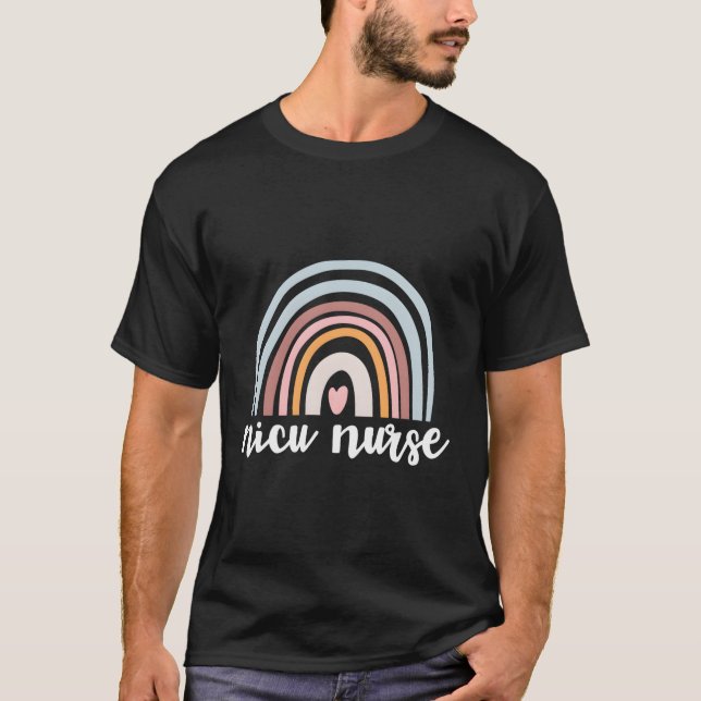 Camiseta Nicu Nurse Icu Neonatal Boho Rainbow Team Tiny Hus (Frente)