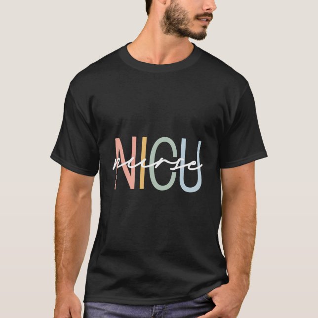 Camiseta Nicu Nurse Icu Neonatal Boho Rainbow Team Tiny Hus (Frente)