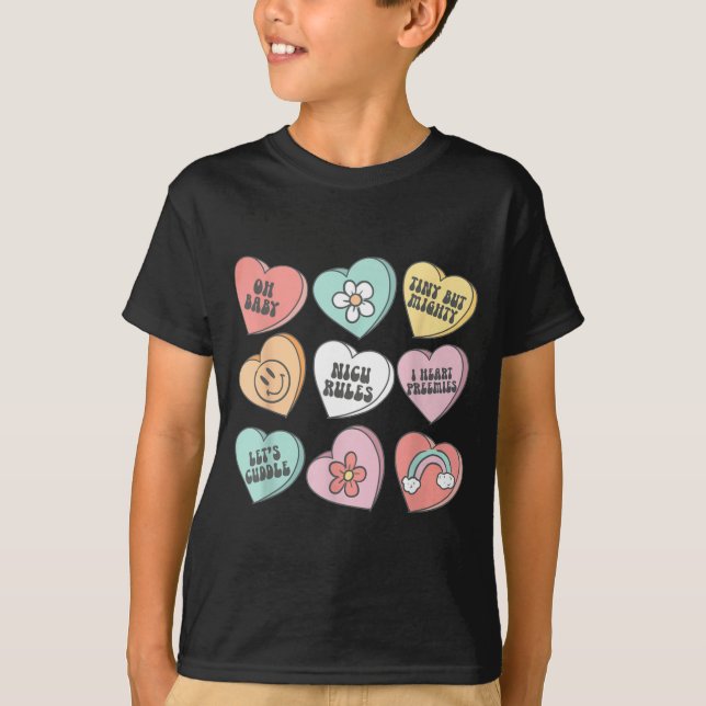 Camiseta Nicu Nurse Valentine's Day Heart Candy Neonatal Ic (Frente)
