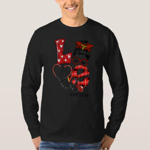 Camiseta Nicu Nurse Xadrez Leopard Amor Coração Mensagem Bu