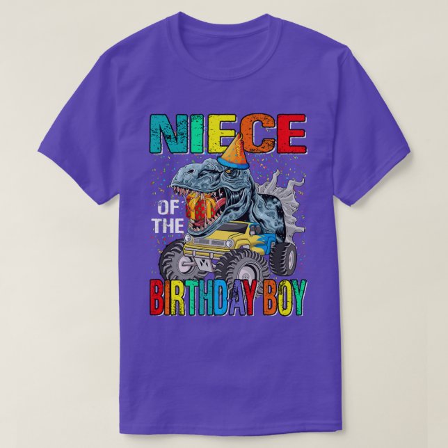 Camiseta Niece Of The Birthday Boy Monster Truck Dinosaur  (Frente do Design)