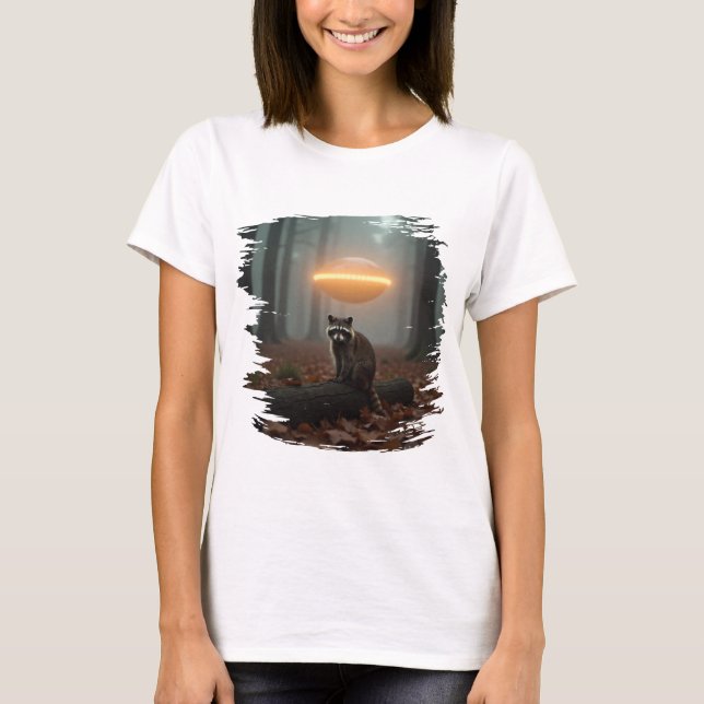 Camiseta Niedliches Waschbär-UFO-Design im Wald (Frente)
