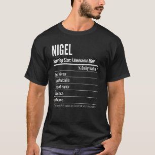 Camiseta Nigel Servindo Tamanho das Calorias do Rótulo de N