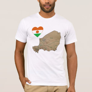 Camiseta Niger Flag Heart and Map T-Shirt