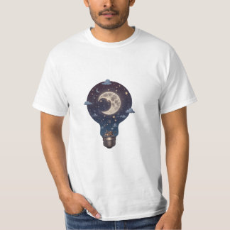 Camiseta Night Sky and Cottage Inside a Lightbulb