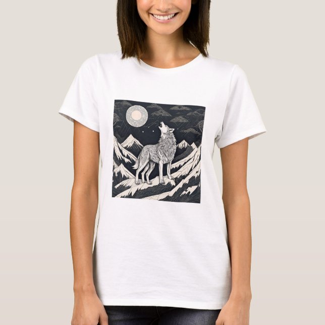 Camiseta Night Wolf Howl - Moonlight & Forest Aestético (Frente)