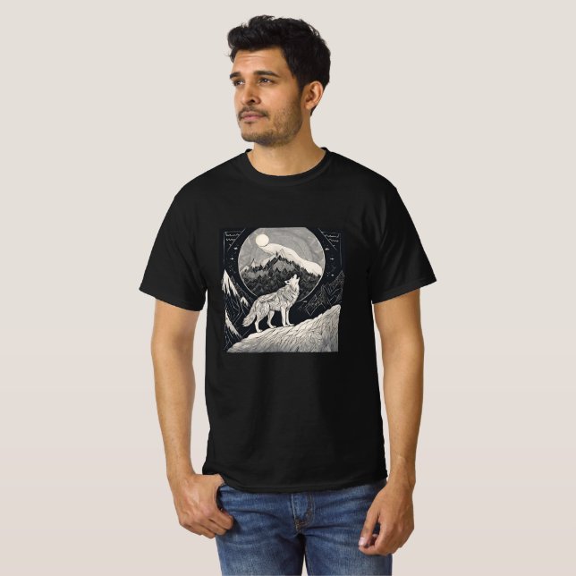 Camiseta Night Wolf Howl - Moonlight & Forest Aestético (Frente Completa)