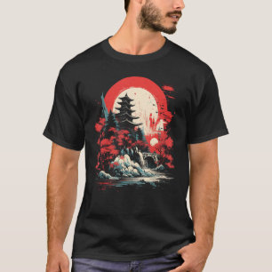 Camiseta Nihonga Painting Japonês Art Waterfall Japão Fan