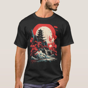 Camiseta Nihonga Painting Japonês Art Waterfall Japão Fan