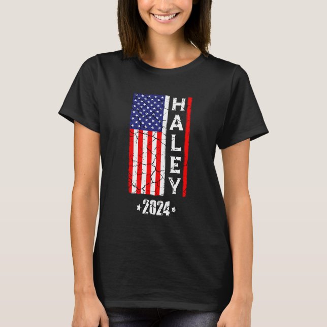 Camiseta Nikki Haley 2024 Retro Vintage American Flag (Frente)