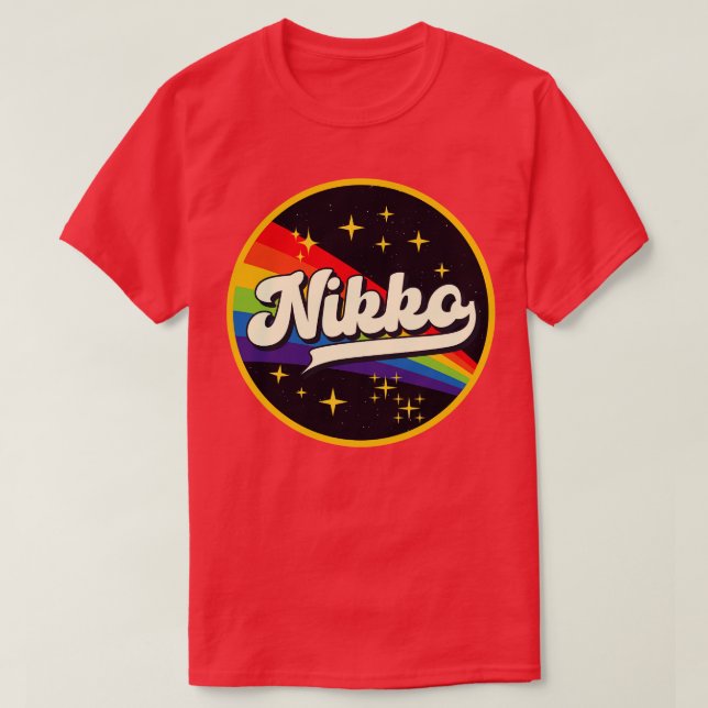 Camiseta Nikko Rainbow No Estilo Vintage Espacial (Frente do Design)