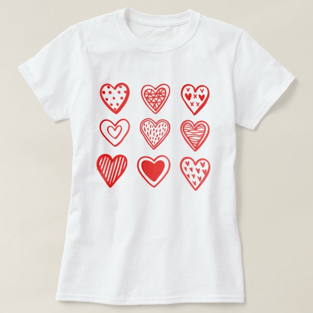 Camiseta Nine Hearts Dia de os namorados Whimsical (Frente do Design)