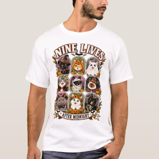Camiseta Nine Lives After Midnight Halloween Cats T-Shirt