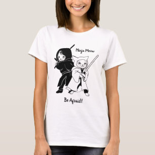 Camiseta Ninja Cat Black And White T Shirt