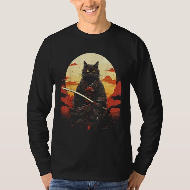 Camiseta Ninja Cat Samurai Sword Meow Warrior (Frente)