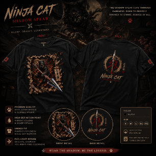 Camiseta Ninja Cat Shadow Spear – Guerreiro 3D Pop