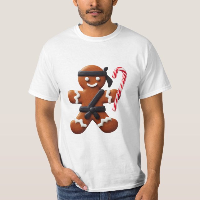 Camiseta Ninja Gingerbird Man Cookie Candy Cane Sword (Frente)
