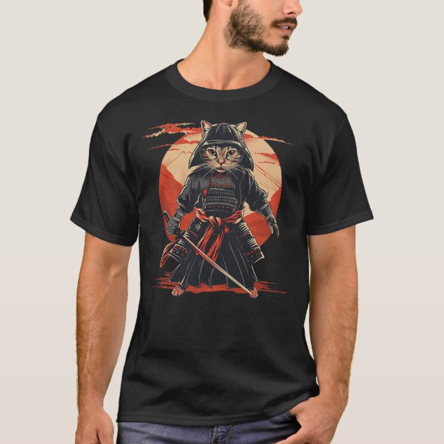 Camiseta Ninja Japanese Art Samurai Cat Kitten (Frente)