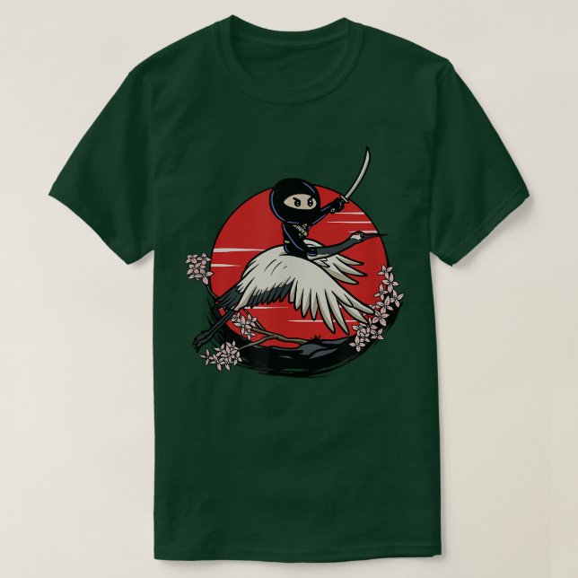 Camiseta Ninja Tomo Riding Crane Japanese Fantasy Anime  (Frente do Design)