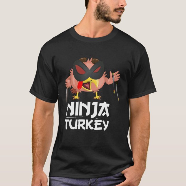 Camiseta Ninja Turquia para Ação de Graças de Adultos e Cri (Frente)