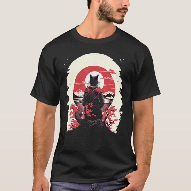 Camiseta Ninja Ukiyo-e Style Samurai Cat (Frente)
