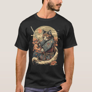 Camiseta Ninja Ukiyo-e Style Samurai Cat