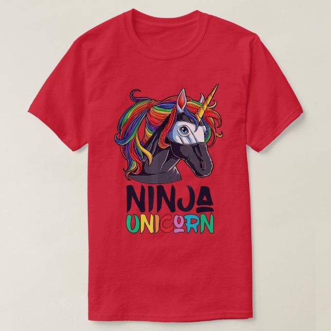 Camiseta Ninja Unicorn Girls Rainbow Martial Arts Fighter (Frente do Design)