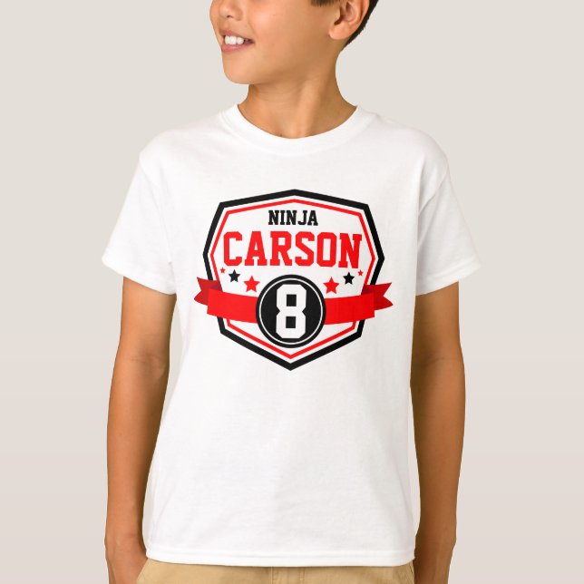 Camiseta Ninja Warrior Boys Nome e Idade da Festa de aniver (Frente)