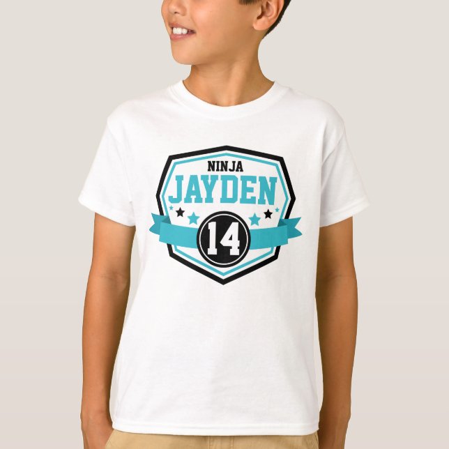 Camiseta Ninja Warrior Boys Nome e Idade da Festa de aniver (Frente)