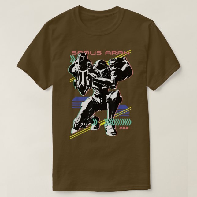 Camiseta Nintendo Metroid Samus Aran Retro Neon Poster (Frente do Design)