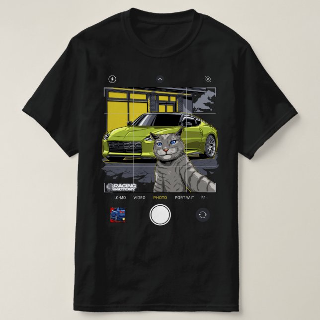 Camiseta Nissan 400z Selfie Cat (Frente do Design)