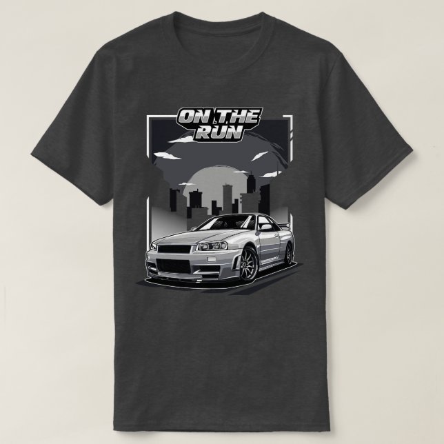 Camiseta Nissan Skyline GTR R34 Na Execução (Frente do Design)