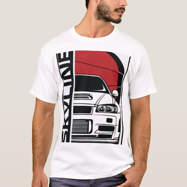 Camiseta Nissan Skyline R34 GTR Front Silhouette & Japanese (Frente)