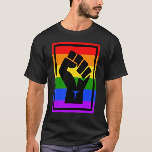 Camiseta Nitidez Preta Do Protesto Lgbtq Orgulho gay Sinali (Frente)