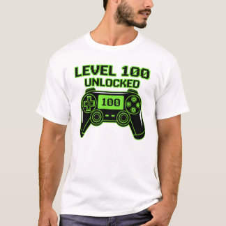 Camiseta Nível 100 Desbloqueado Jogador do 100º Dia de Esco