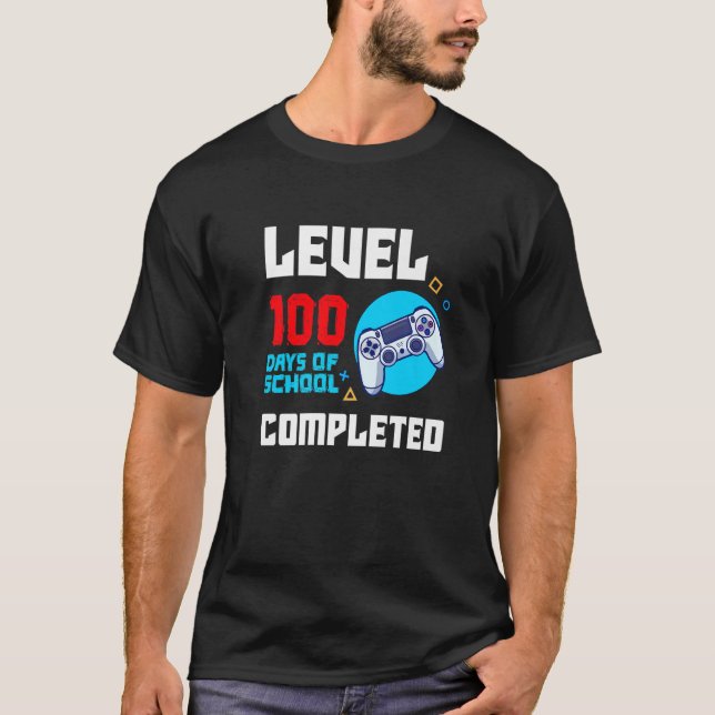 Camiseta Nível 100 Dias De Escola Completado Gamer 100 Dia (Frente)
