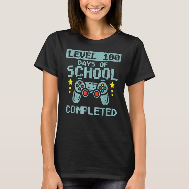 Camiseta Nível 100 Dias De Escola Concluídos  Jogos Gamer B (Frente)